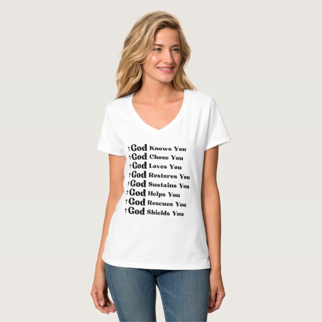 T-shirt Dieu Vous Connaît, Vous Aime, Vous Restaure Et Vou (Devant entier)