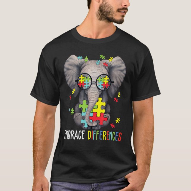 T-shirt Différences d'acceptation Elephant Funny Autisme L (Devant)