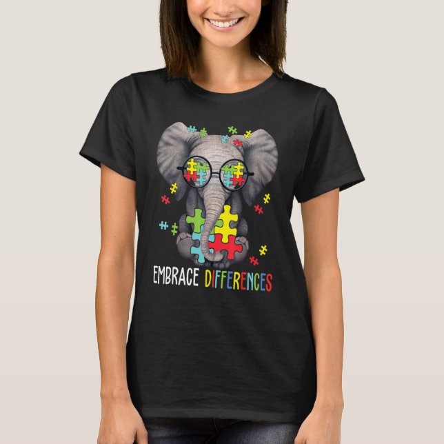 T-shirt Différences d'acceptation Elephant Funny Autisme L (Devant)