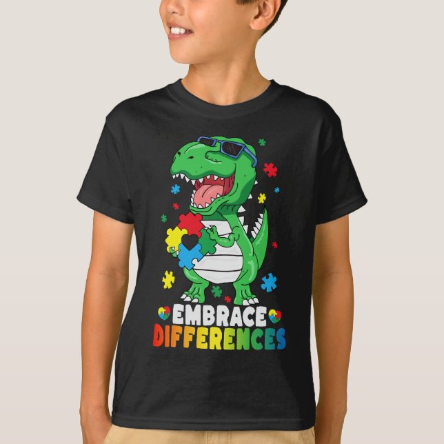 T-shirt Différences d'acceptation T Rex Dinosaur Autisme L (Devant)