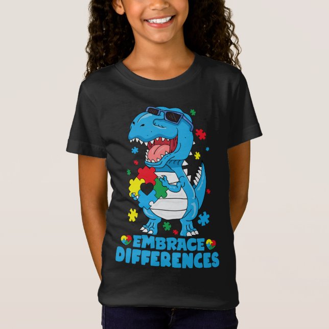 T-Shirt Différences d'acceptation T Rex Dinosaur Autisme L (Devant)