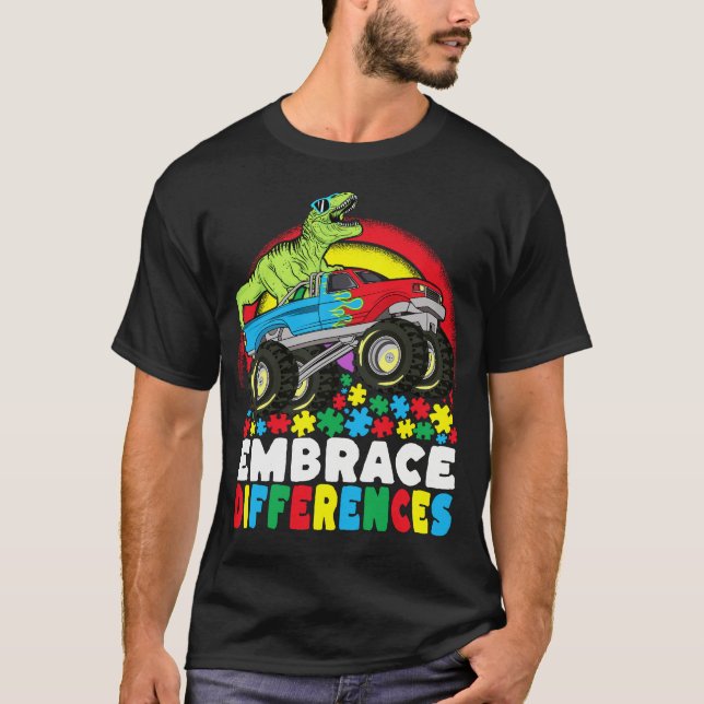 T-shirt Différences d'acceptation T Rex Monster Truck Auti (Devant)