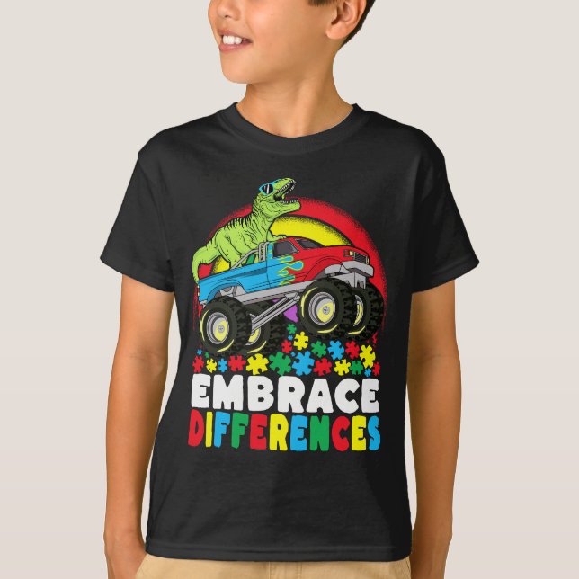 T-shirt Différences d'acceptation T Rex Monster Truck Auti (Devant)