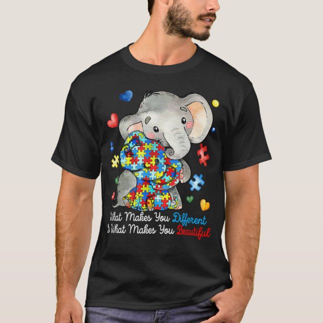T-shirt Different Elephant Mom Autism Awareness Month Kids (Devant)