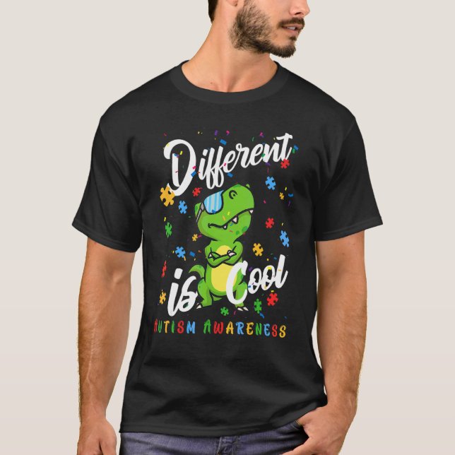 T-shirt Différent Est Cool Autisme Sensibilisation Dinosau (Devant)