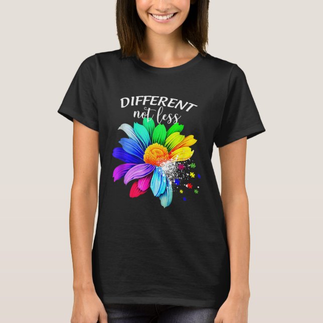 T-shirt Différent Pas Moins Sunflower Autisme Connaissance (Devant)