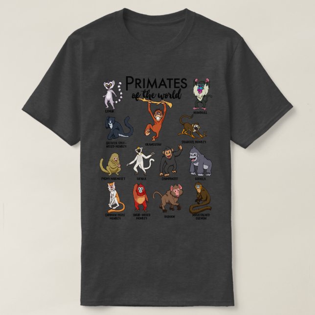 T-shirt Différents types de singes de primates (Design devant)
