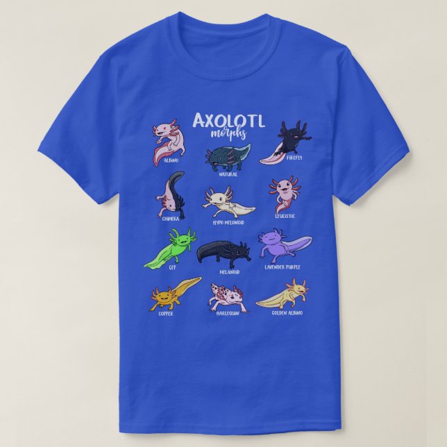 T-shirt Différents types Kawaii Axolotl (Design devant)