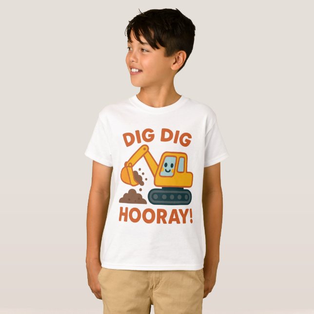 T-shirt Dig Dig Hourra Construction Excavatrice Enfants (Devant entier)