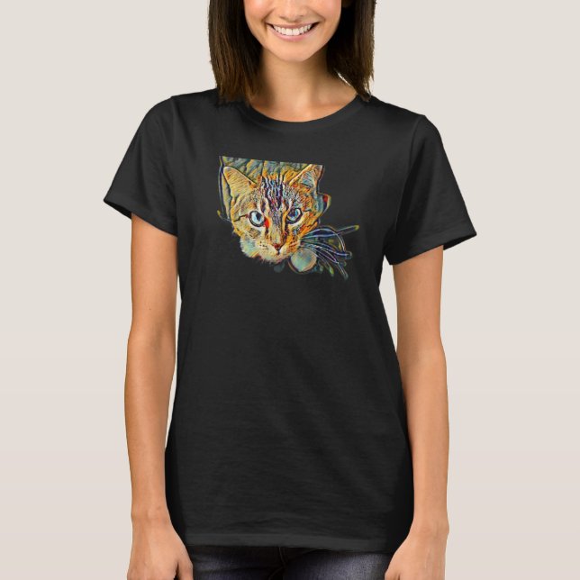T-shirt Digital Abstract Painting Of A Cat 10 (Devant)