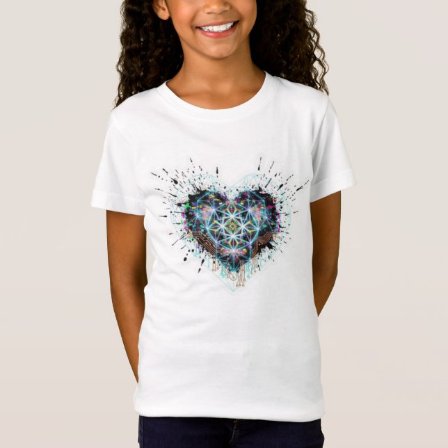 T-Shirt Digital Heart Sacred Geometry Heart Design  (Devant)