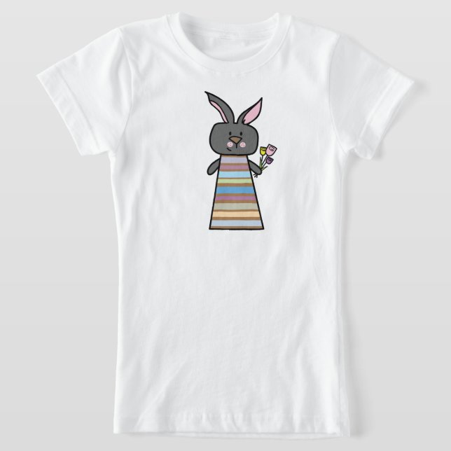 T-shirt d'illustration de lapin floral pour filles (Poser)