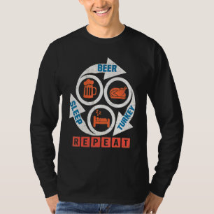 T-shirt Dinde Bière Sommeil Répéter Action de grâce Automn