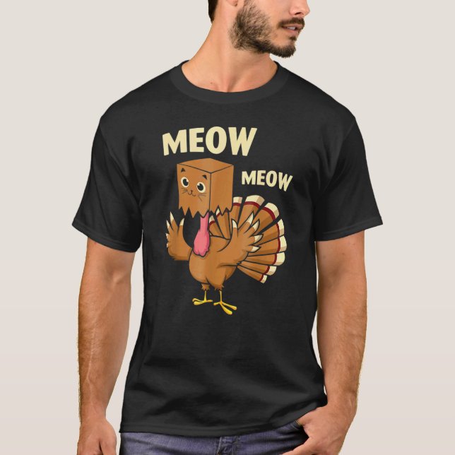 T-shirt Dinde de chat Meow Meow visage automne Fall Thanks (Devant)
