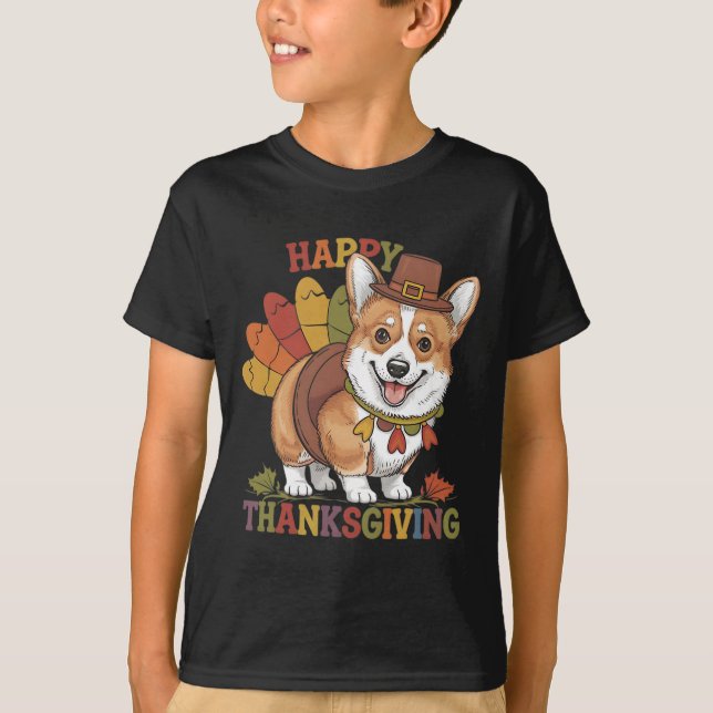 T-shirt Dinde de chien Corgi de Thanksgiving  (Devant)