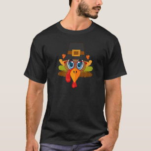T-shirt Dinde de pèlerin visage lunettes rouges yeux bleus
