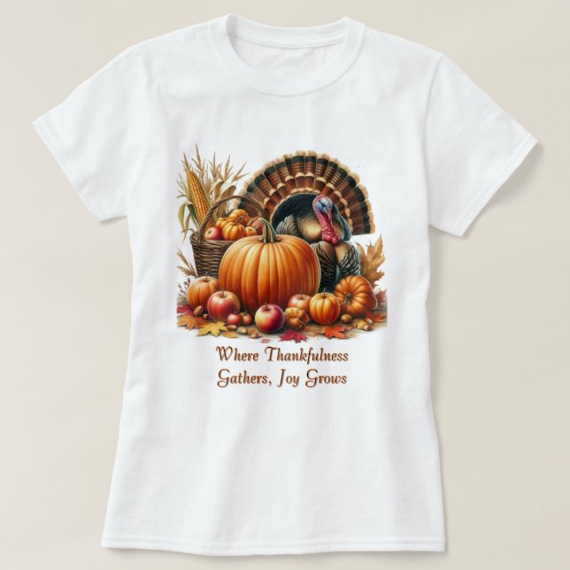 T-shirt Dinde de Thanksgiving à la citrouille (Design devant)