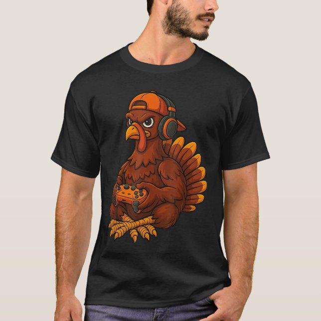 T-shirt Dinde de Thanksgiving Gamer Vidéo Jeux Garçons Hom (Devant)