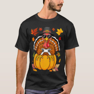 T-shirt Dinde de Thanksgiving Joueur Citrouille Garçons ee