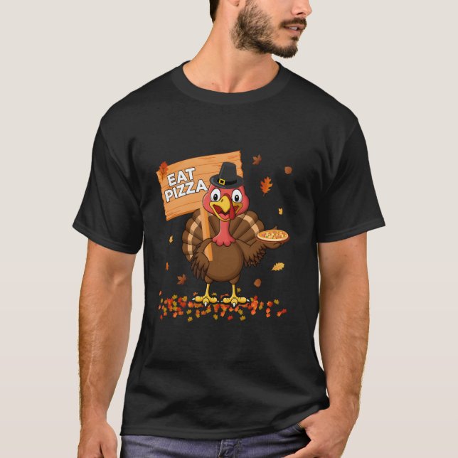 T-shirt Dinde de Thanksgiving Mange Pizza (Devant)
