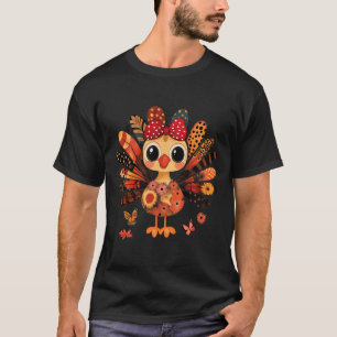 T-shirt Dinde de Thanksgiving Mignonne Coquette Nœud Fille
