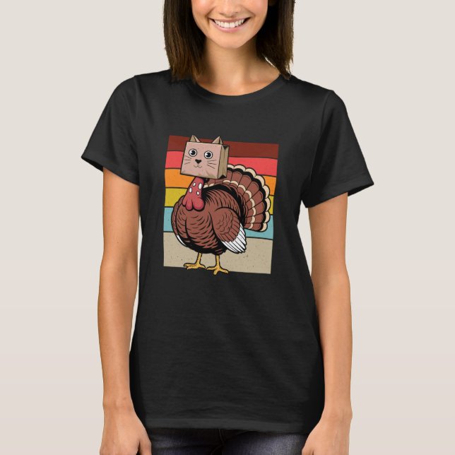 T-shirt Dinde de Thanksgiving Rétro Chat Chaton Automne M (Devant)