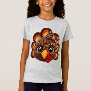 T-Shirt Dinde en laine fausse crochet avec coquette imprim