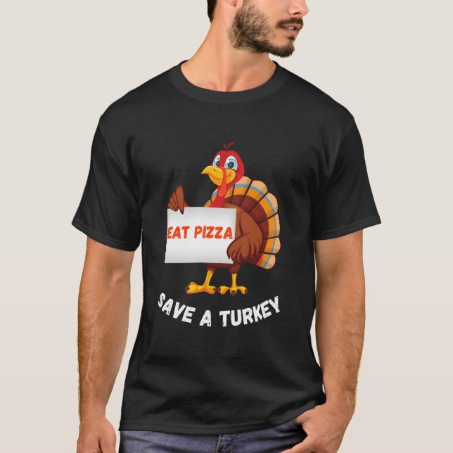 T-shirt Dinde Mange Pizza Thanksgiving (Devant)