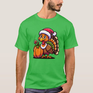 T-shirt Dinde mignonne posant avec une citrouille Récolte