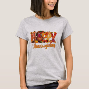 T-shirt Dindes de Thanksgiving heureux automne