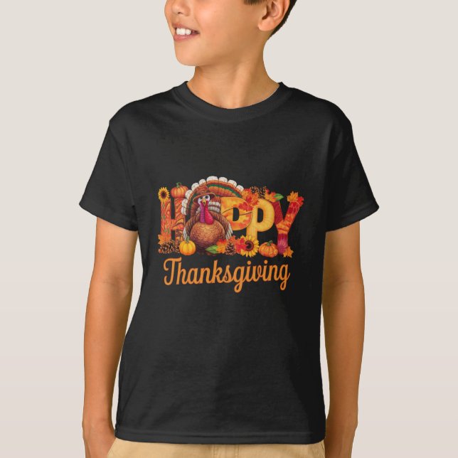 T-shirt Dindes de Thanksgiving heureux Automne (Devant)
