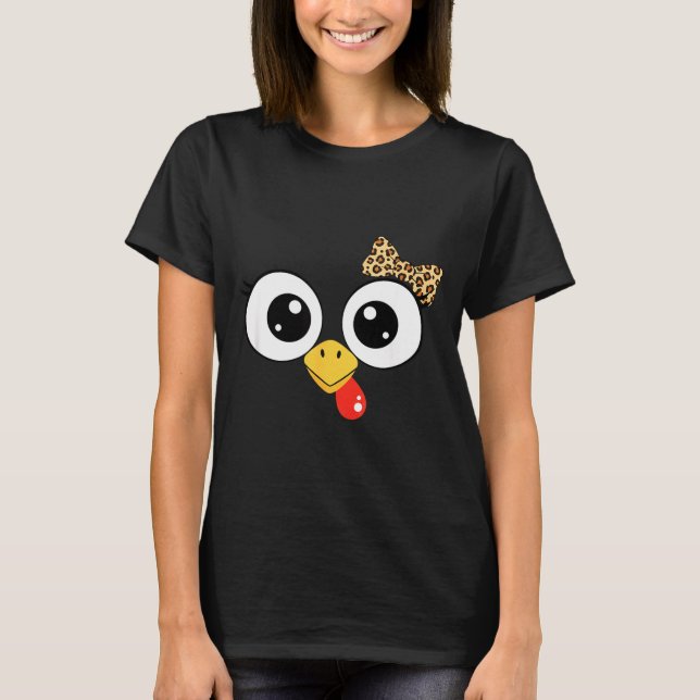 T-shirt Dindon aux Yeux Google Avec un Nœud Léopard, Dessi (Devant)
