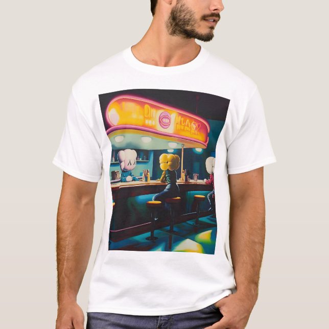 T-shirt diner de dessin animé de kaws (Devant)