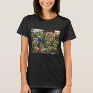 T-shirt Dîner de famille rétro dans un diner avec un jukeb
