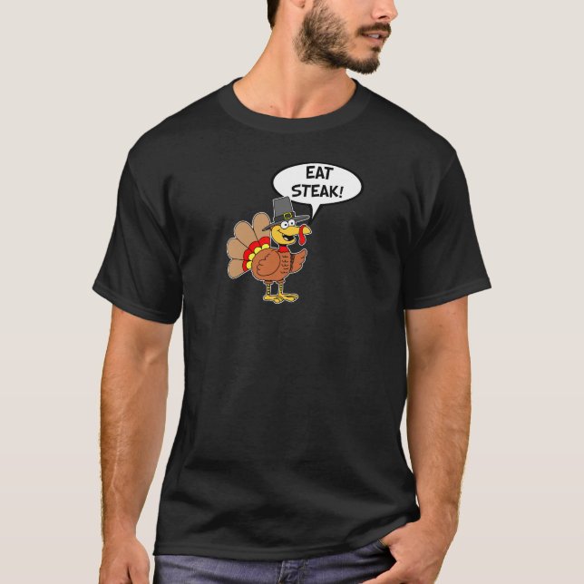T-shirt Dîner Steak Thanksgiving Turquie Pilgrim Cartoon (Devant)