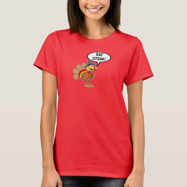 T-shirt Dîner Steak Thanksgiving Turquie Pilgrim Cartoon (Devant)