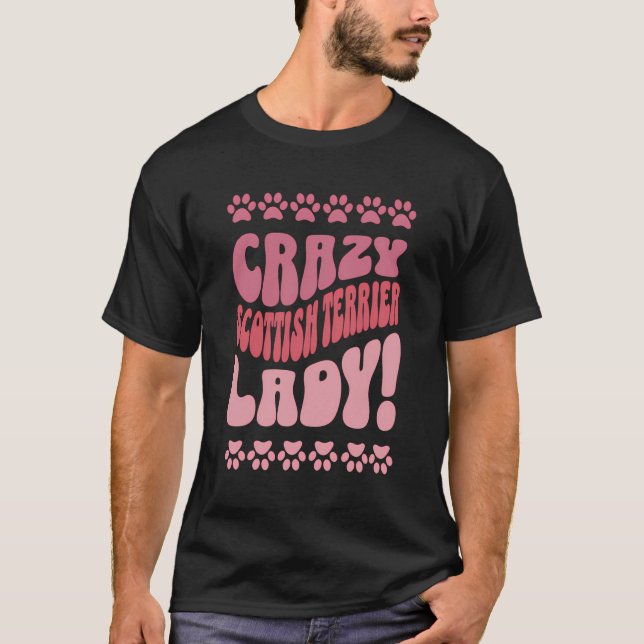 T-shirt Dingue Scottish Terrier Lady Backprint (Devant)