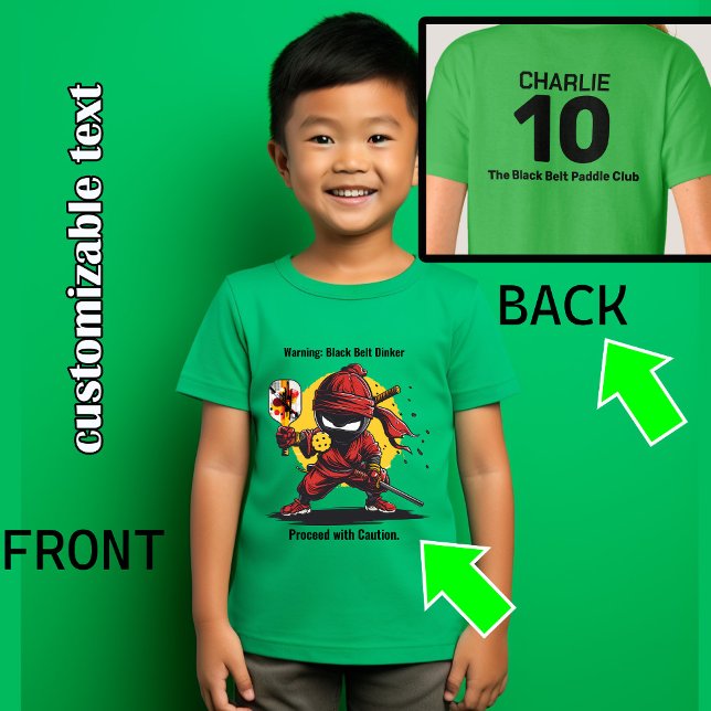 T-shirt Dinker de ceinture noire (Funny Black Belt pickleball ninja with custom text on both sides)