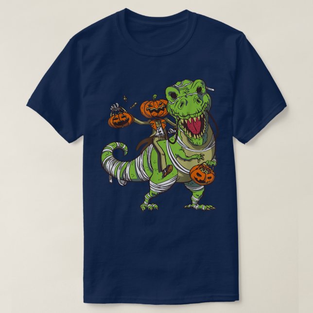 T-shirt Dino avec squelette et Citrouille Happy Halloween  (Design devant)