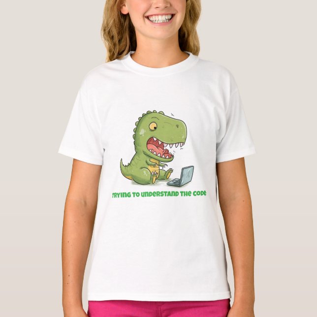 T-shirt Dino Coder: Laptop Tyrannosaur (Devant)