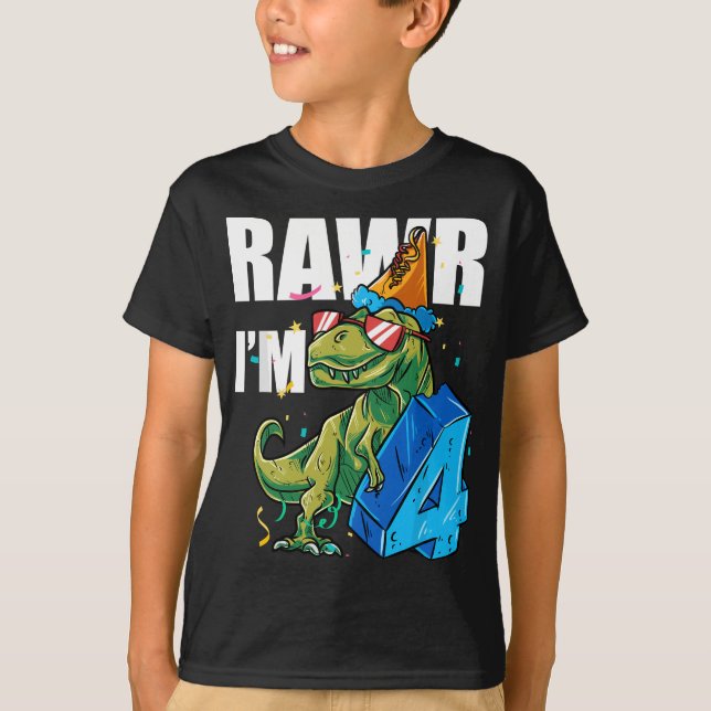 T-shirt Dino Four Rawr Im 4 Roar Im 4 Ans Dinosaur (Devant)