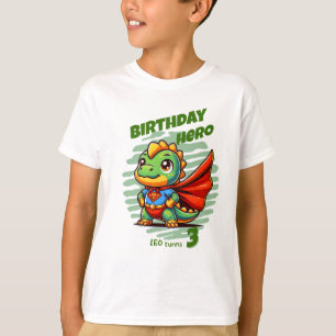 T-Shirt Dino Héros d'Anniversaire (Nom et Âge Édit