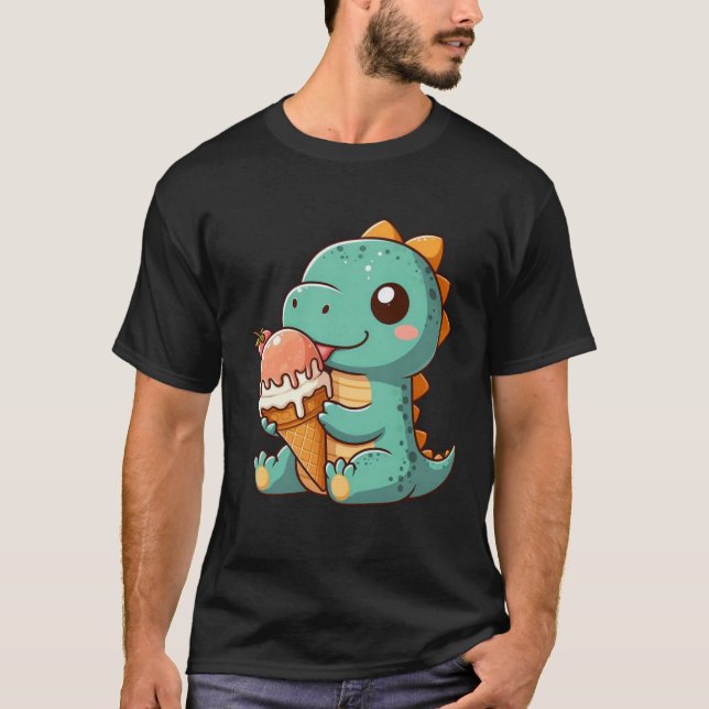 T-shirt Dino mignonne de glace mangeur (Devant)