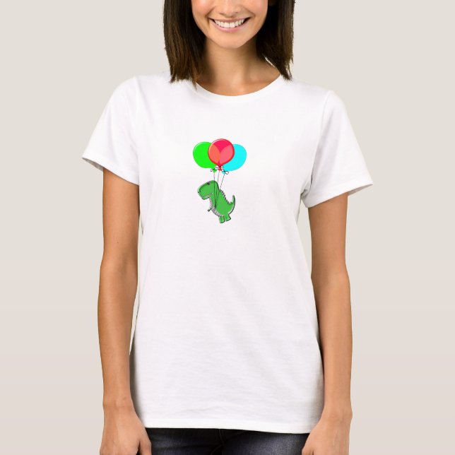 T-shirt Dino Mignonne Et En Colère Volant Avec Des Ballons (Devant)