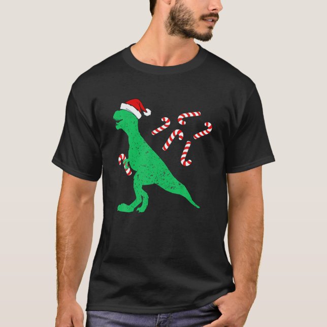 T-shirt Dino Pajamas de Noël Garçons Trex Dinosaur Candy C (Devant)