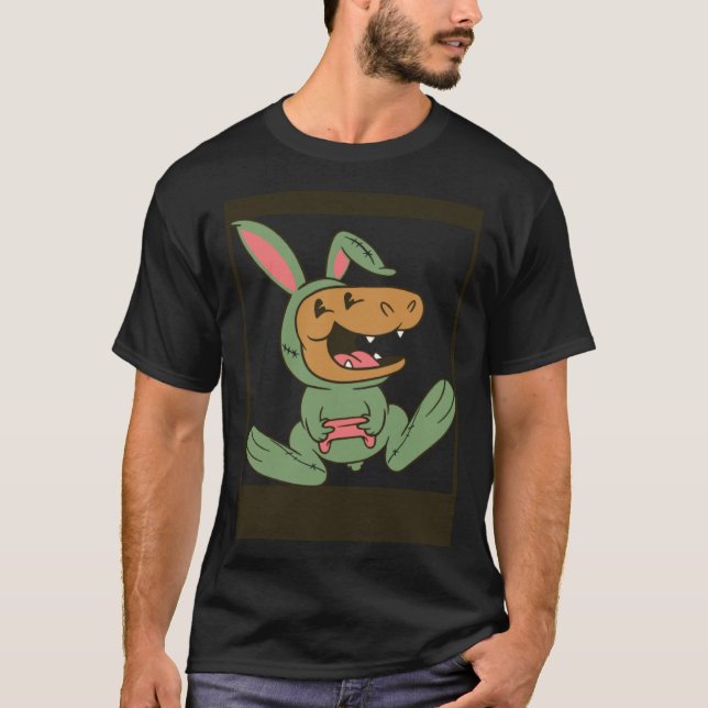 T-shirt dino playing video games bunny costume (Devant)