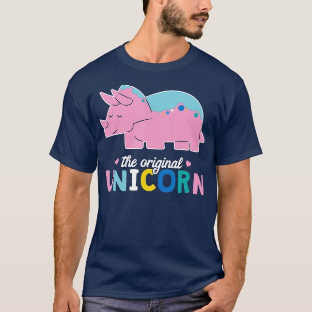 T-shirt Dino Puns Original Unicorne Tricératops rose (Devant)