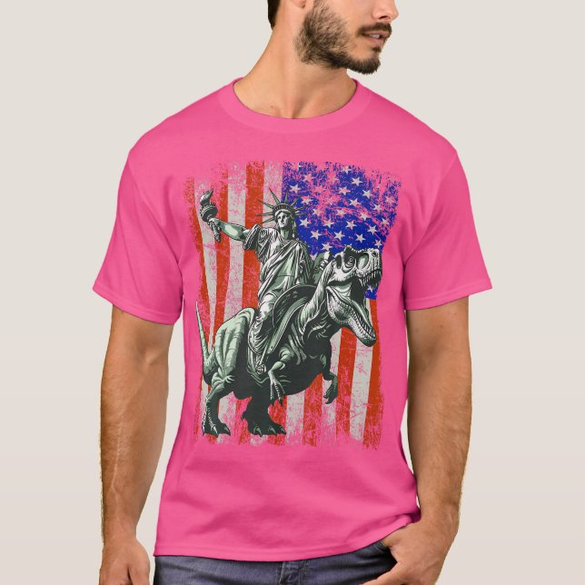 T-shirt Dino Statue De La Liberté Riding Dinosaur (Devant)