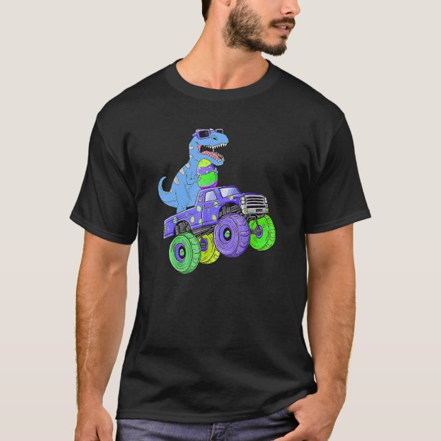 T-shirt Dino T Rex Monter Un Monster Camion Garçons Filles (Devant)