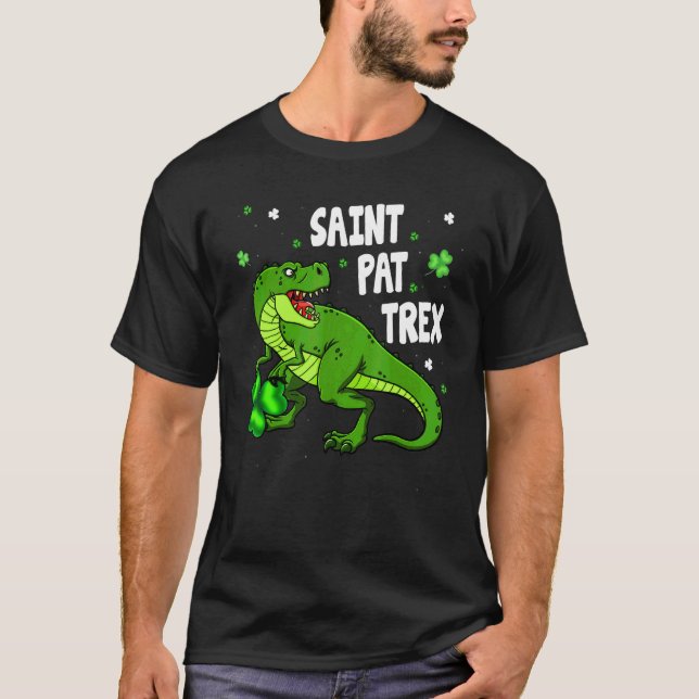 T-shirt Dinosarus Saint Pax Trex Joyeux St Patrick's Day L (Devant)